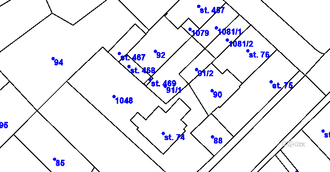 Parcela st. 91/1 v KÚ Smidary, Katastrální mapa