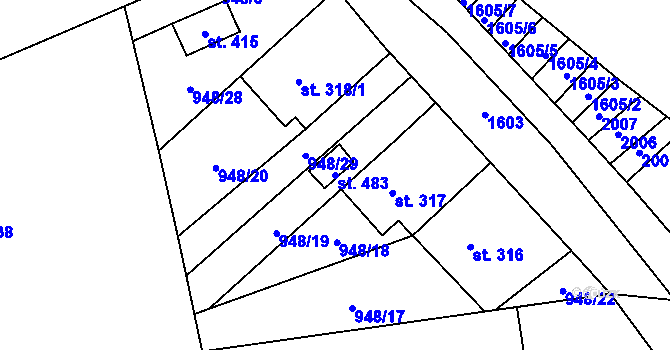 Parcela st. 483 v KÚ Smidary, Katastrální mapa
