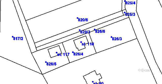 Parcela st. 118 v KÚ Kouty u Smilkova, Katastrální mapa