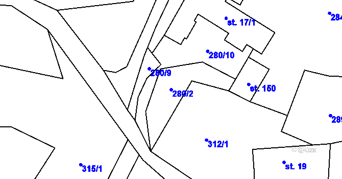 Parcela st. 280/2 v KÚ Kouty u Smilkova, Katastrální mapa