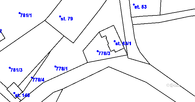 Parcela st. 778/3 v KÚ Kouty u Smilkova, Katastrální mapa