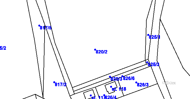 Parcela st. 820/2 v KÚ Kouty u Smilkova, Katastrální mapa