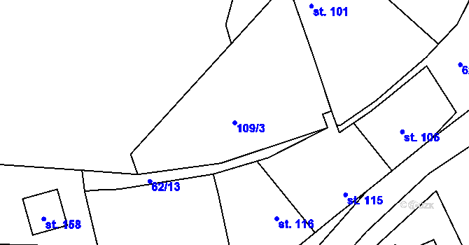 Parcela st. 109/3 v KÚ Smilkov, Katastrální mapa