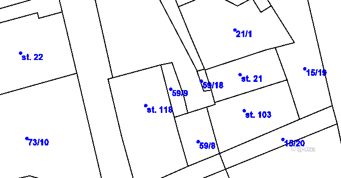 Parcela st. 59/9 v KÚ Smilkov, Katastrální mapa