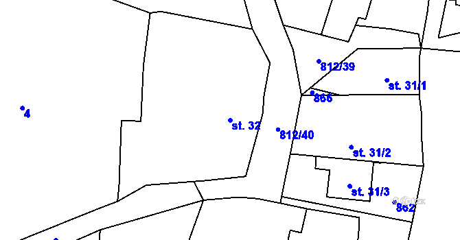 Parcela st. 32 v KÚ Pozovice, Katastrální mapa