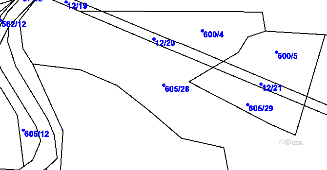 Parcela st. 605/28 v KÚ Pozovice, Katastrální mapa