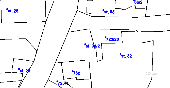 Parcela st. 30/2 v KÚ Smilov u Štoků, Katastrální mapa