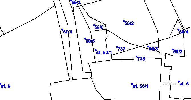 Parcela st. 63/1 v KÚ Smilov u Štoků, Katastrální mapa