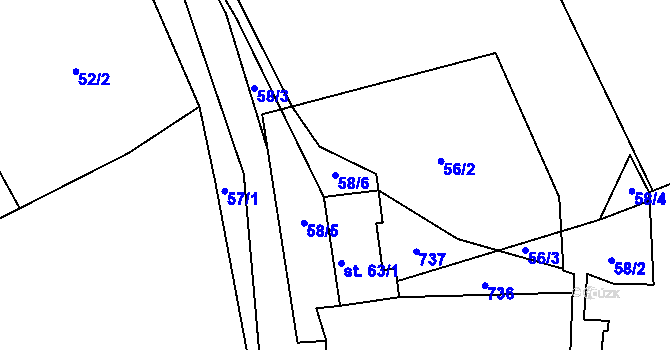 Parcela st. 58/6 v KÚ Smilov u Štoků, Katastrální mapa