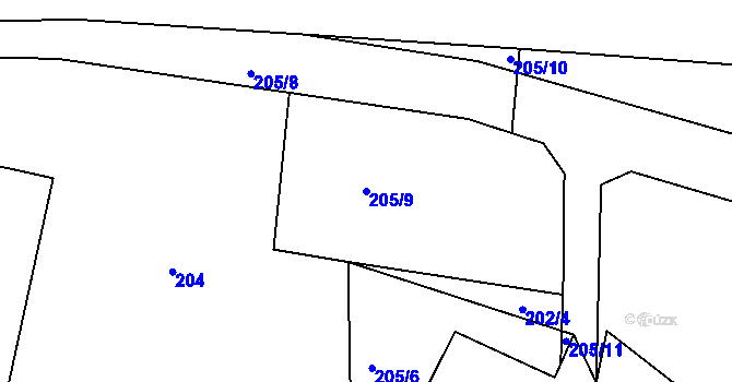 Parcela st. 205/9 v KÚ Smilov u Štoků, Katastrální mapa