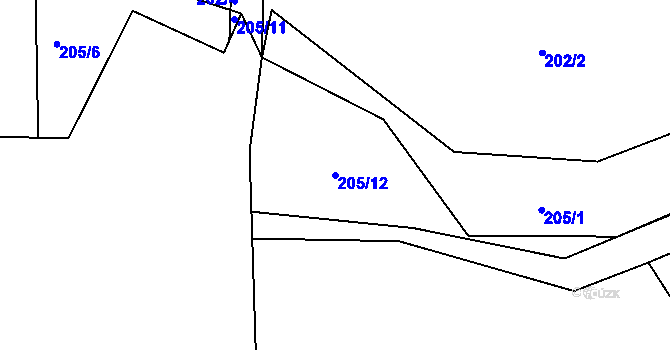 Parcela st. 205/12 v KÚ Smilov u Štoků, Katastrální mapa