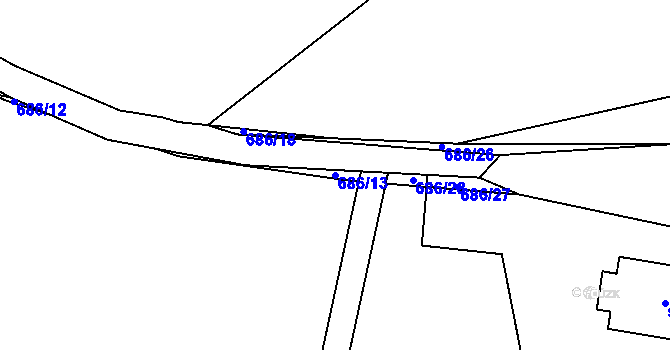Parcela st. 686/13 v KÚ Smilov u Štoků, Katastrální mapa