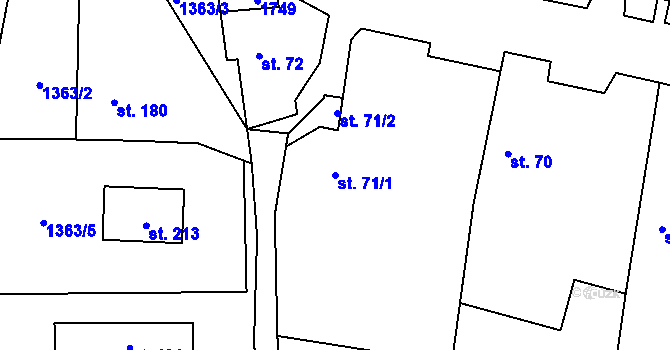 Parcela st. 71/1 v KÚ Smilovice, Katastrální mapa