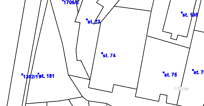 Parcela st. 74 v KÚ Smilovice, Katastrální mapa