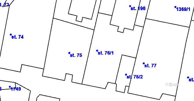 Parcela st. 76/1 v KÚ Smilovice, Katastrální mapa