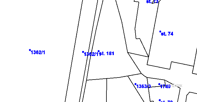 Parcela st. 181 v KÚ Smilovice, Katastrální mapa