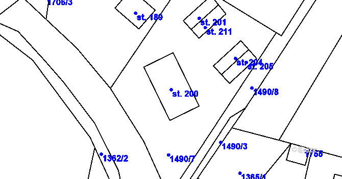 Parcela st. 200 v KÚ Smilovice, Katastrální mapa