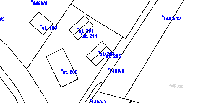 Parcela st. 204 v KÚ Smilovice, Katastrální mapa