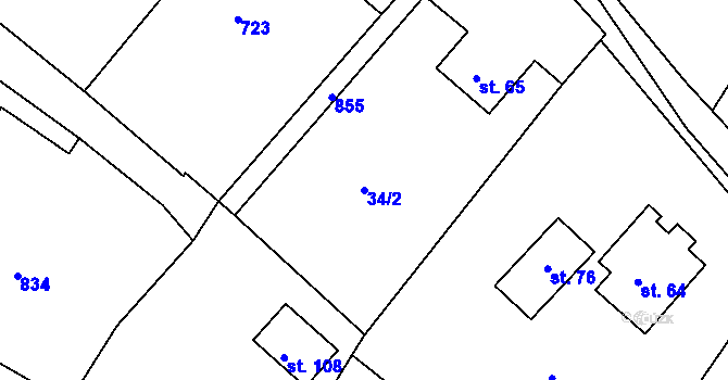 Parcela st. 34/2 v KÚ Rakovec, Katastrální mapa