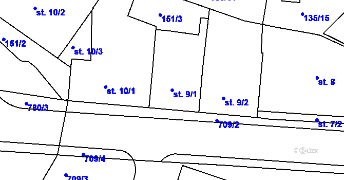 Parcela st. 9/1 v KÚ Smiřice, Katastrální mapa
