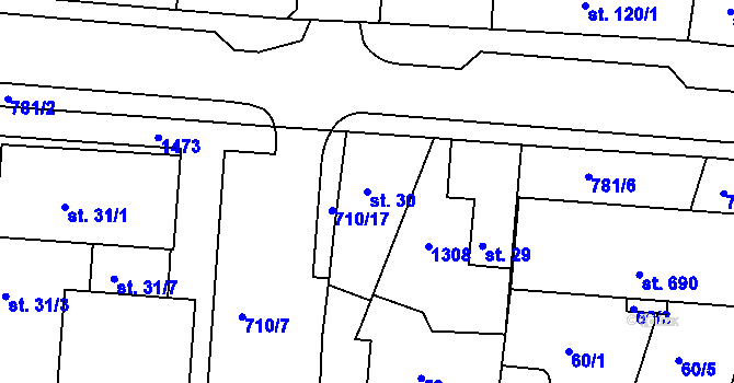 Parcela st. 30 v KÚ Smiřice, Katastrální mapa