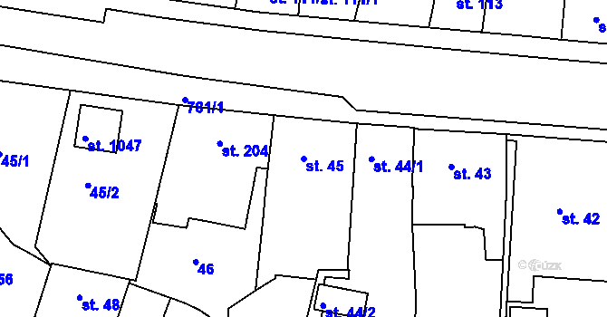 Parcela st. 45 v KÚ Smiřice, Katastrální mapa