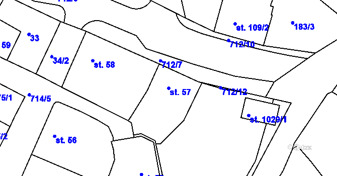 Parcela st. 57 v KÚ Smiřice, Katastrální mapa