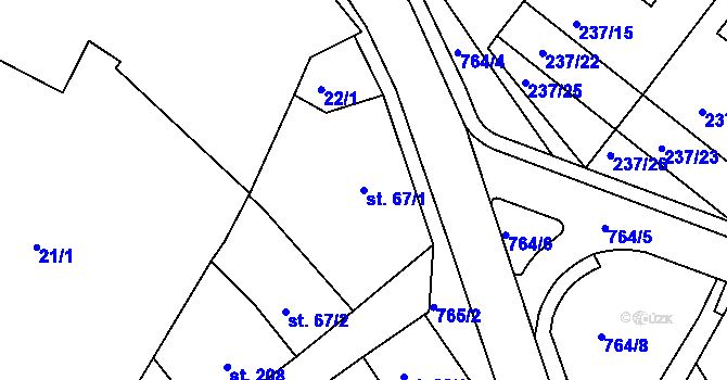 Parcela st. 67/1 v KÚ Smiřice, Katastrální mapa