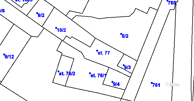 Parcela st. 77 v KÚ Smiřice, Katastrální mapa