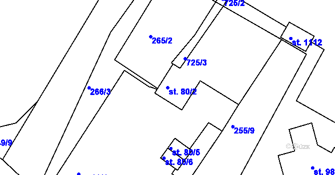 Parcela st. 80/2 v KÚ Smiřice, Katastrální mapa
