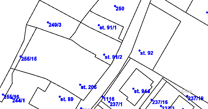 Parcela st. 91/2 v KÚ Smiřice, Katastrální mapa