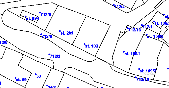 Parcela st. 103 v KÚ Smiřice, Katastrální mapa
