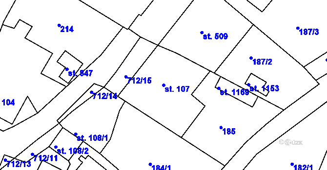 Parcela st. 107 v KÚ Smiřice, Katastrální mapa