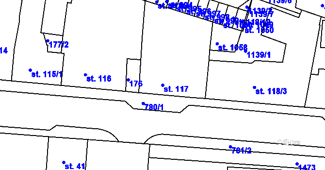 Parcela st. 117 v KÚ Smiřice, Katastrální mapa