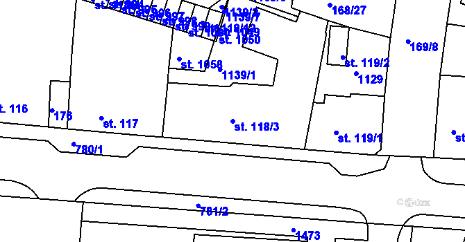 Parcela st. 118/3 v KÚ Smiřice, Katastrální mapa