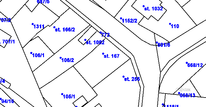 Parcela st. 167 v KÚ Smiřice, Katastrální mapa