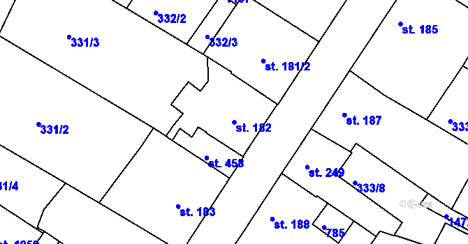 Parcela st. 182 v KÚ Smiřice, Katastrální mapa