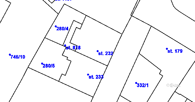 Parcela st. 232 v KÚ Smiřice, Katastrální mapa