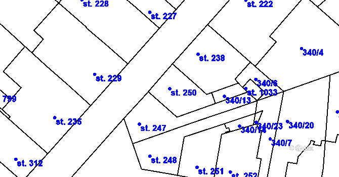 Parcela st. 250 v KÚ Smiřice, Katastrální mapa