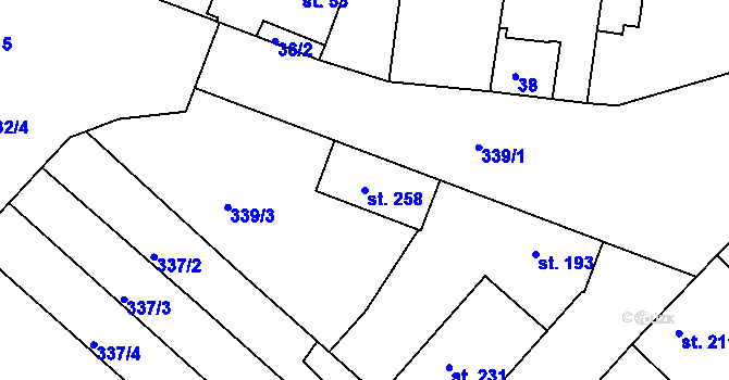 Parcela st. 258 v KÚ Smiřice, Katastrální mapa