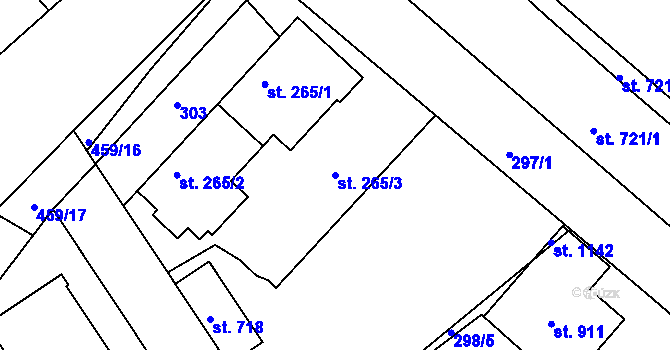 Parcela st. 265/3 v KÚ Smiřice, Katastrální mapa