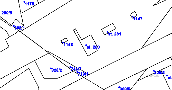 Parcela st. 280 v KÚ Smiřice, Katastrální mapa