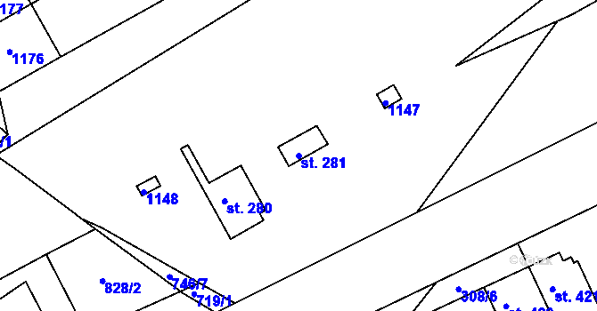Parcela st. 281 v KÚ Smiřice, Katastrální mapa