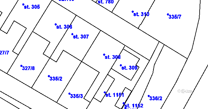 Parcela st. 308 v KÚ Smiřice, Katastrální mapa