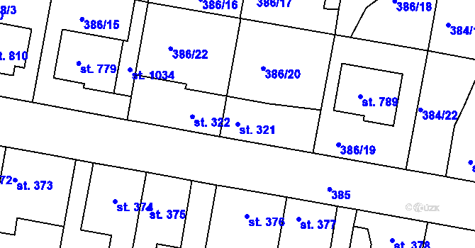 Parcela st. 321 v KÚ Smiřice, Katastrální mapa