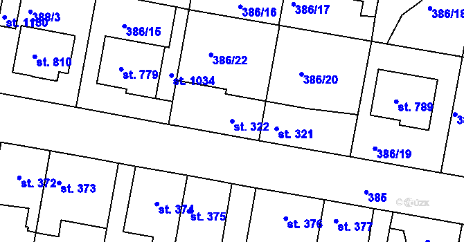 Parcela st. 322 v KÚ Smiřice, Katastrální mapa