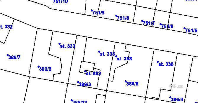 Parcela st. 335 v KÚ Smiřice, Katastrální mapa