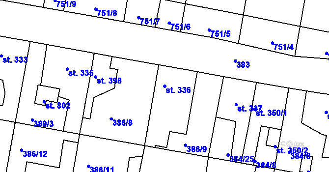 Parcela st. 336 v KÚ Smiřice, Katastrální mapa