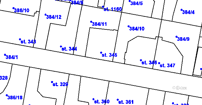 Parcela st. 345 v KÚ Smiřice, Katastrální mapa
