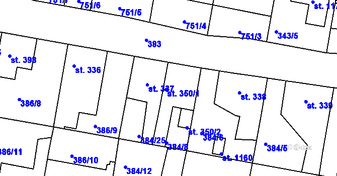 Parcela st. 350 v KÚ Smiřice, Katastrální mapa